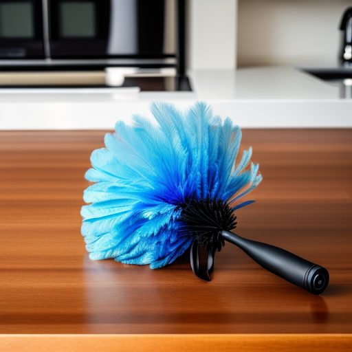 feather duster laying on a counter